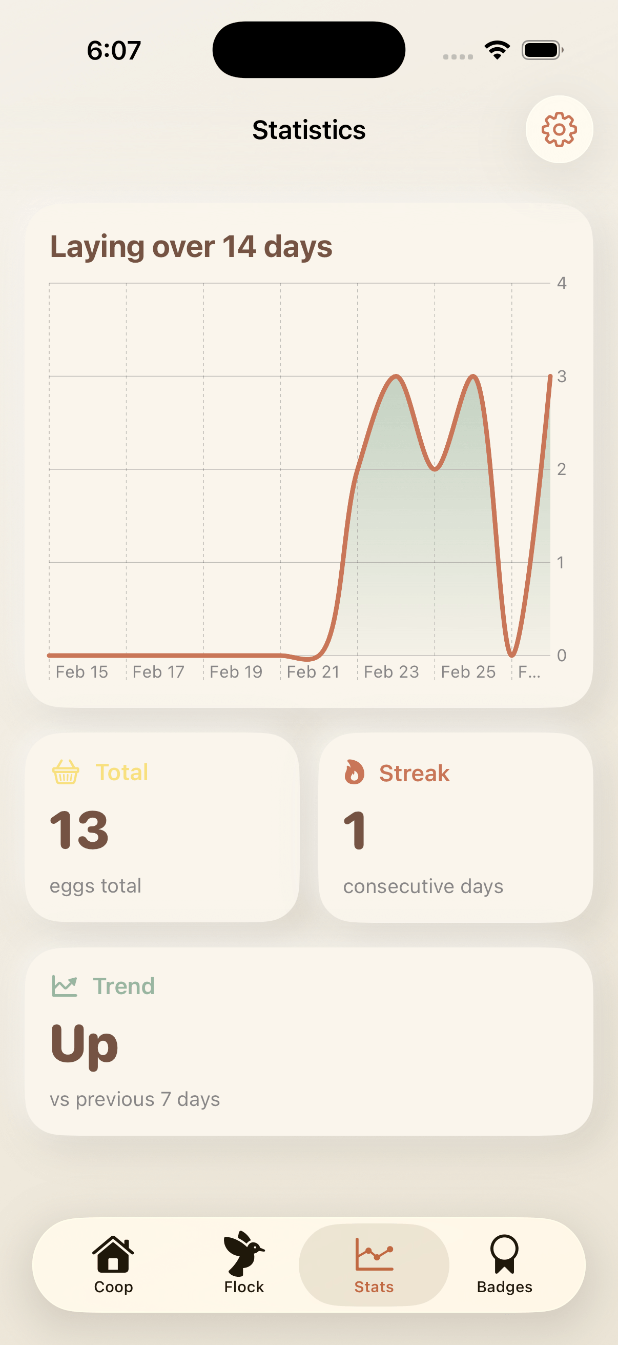EggTrack navigation and settings on iPhone